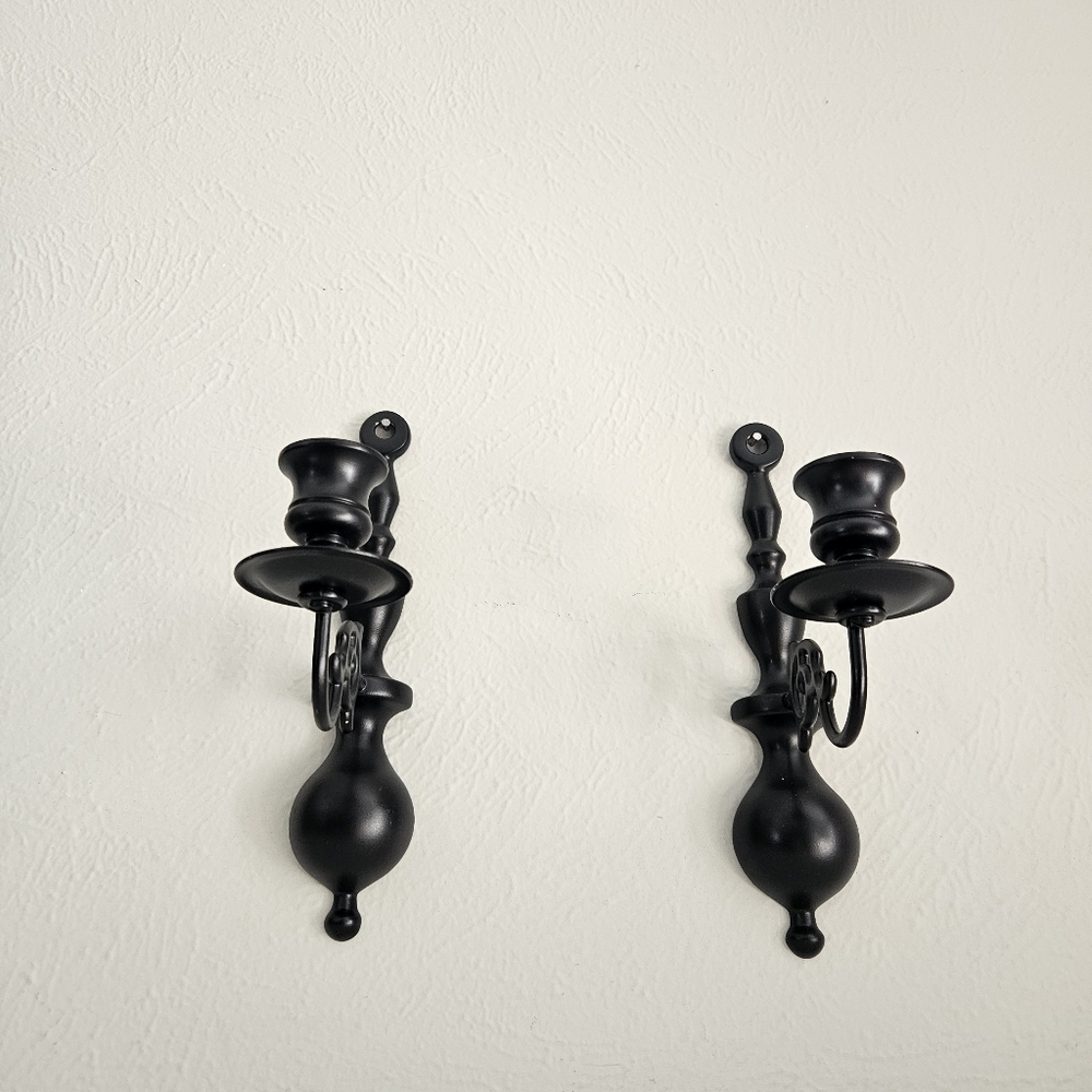 Antique Ebonized Wilton Brass Victorian Style Ornate Candle Wall Sconce - Picture 4 of 7